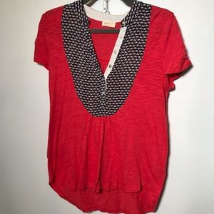 🦄 Anthropologie Meadow Rue red Henley top XS